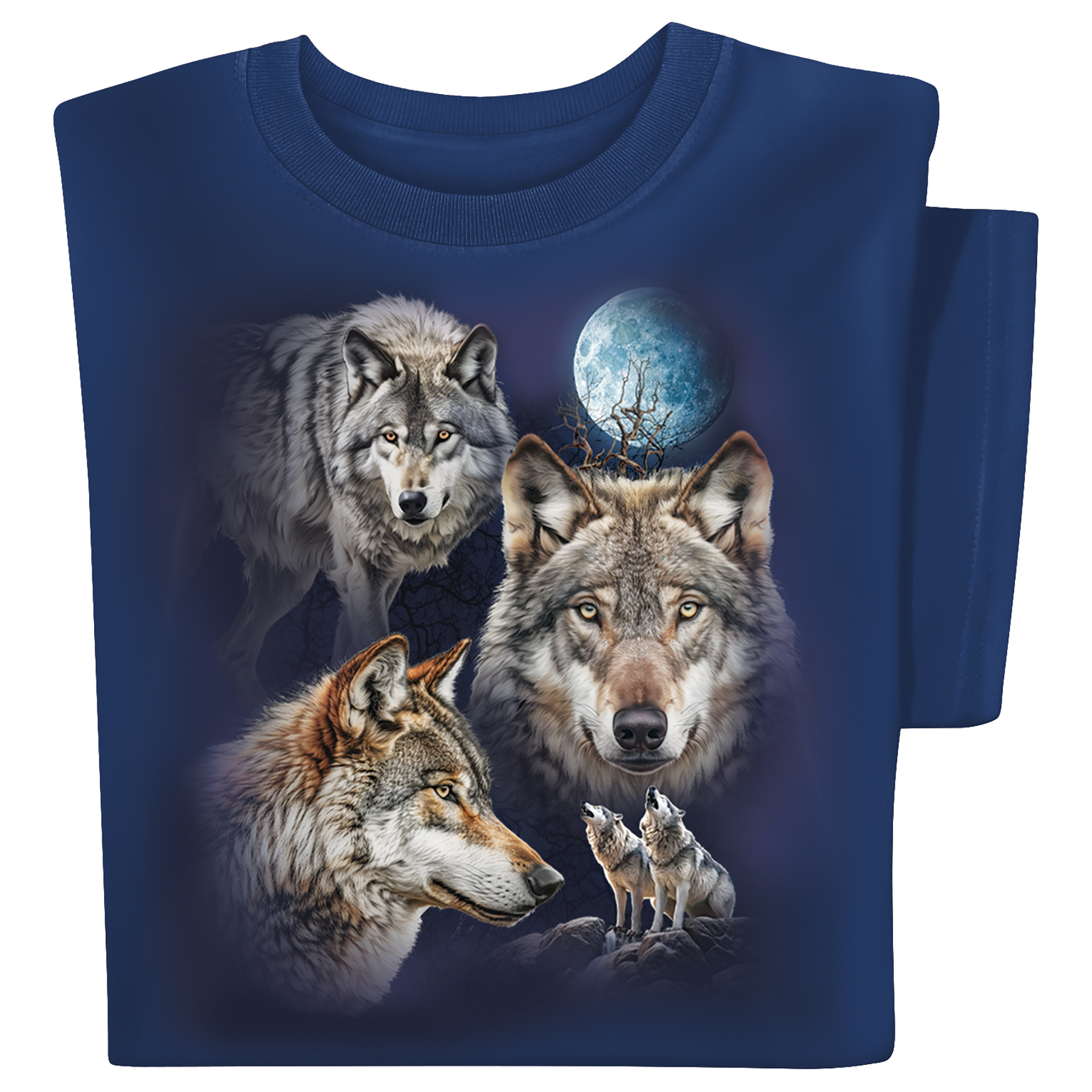 Majestic Moonlight Wolves Short Sleeve Graphic Tee XX-Large Gender Neutral Navy