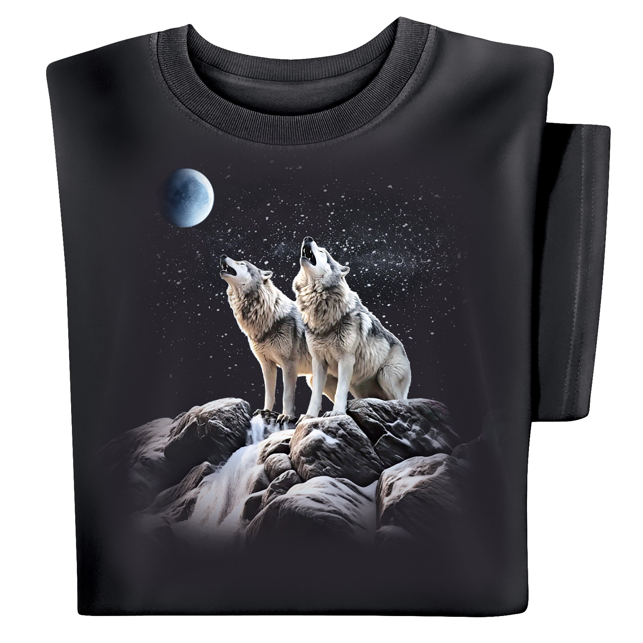 Howling Pair of Wolves Short Sleeve Graphic Tee Medium Gender Neutral Wolf Black