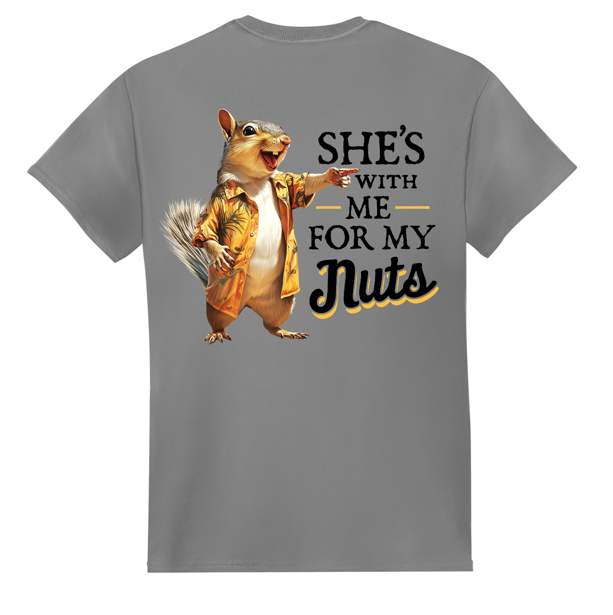 Funny She's With Me For My Nuts Novelty Short Sleeve Graphic Tee XX-Large heather grey