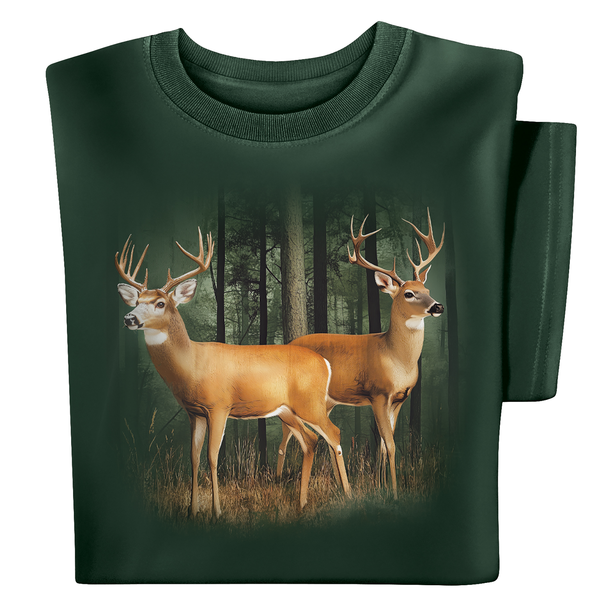Whitetail Deer in Forest Short Sleeve Graphic Tee XX-Large Gender Neutral Forest Green