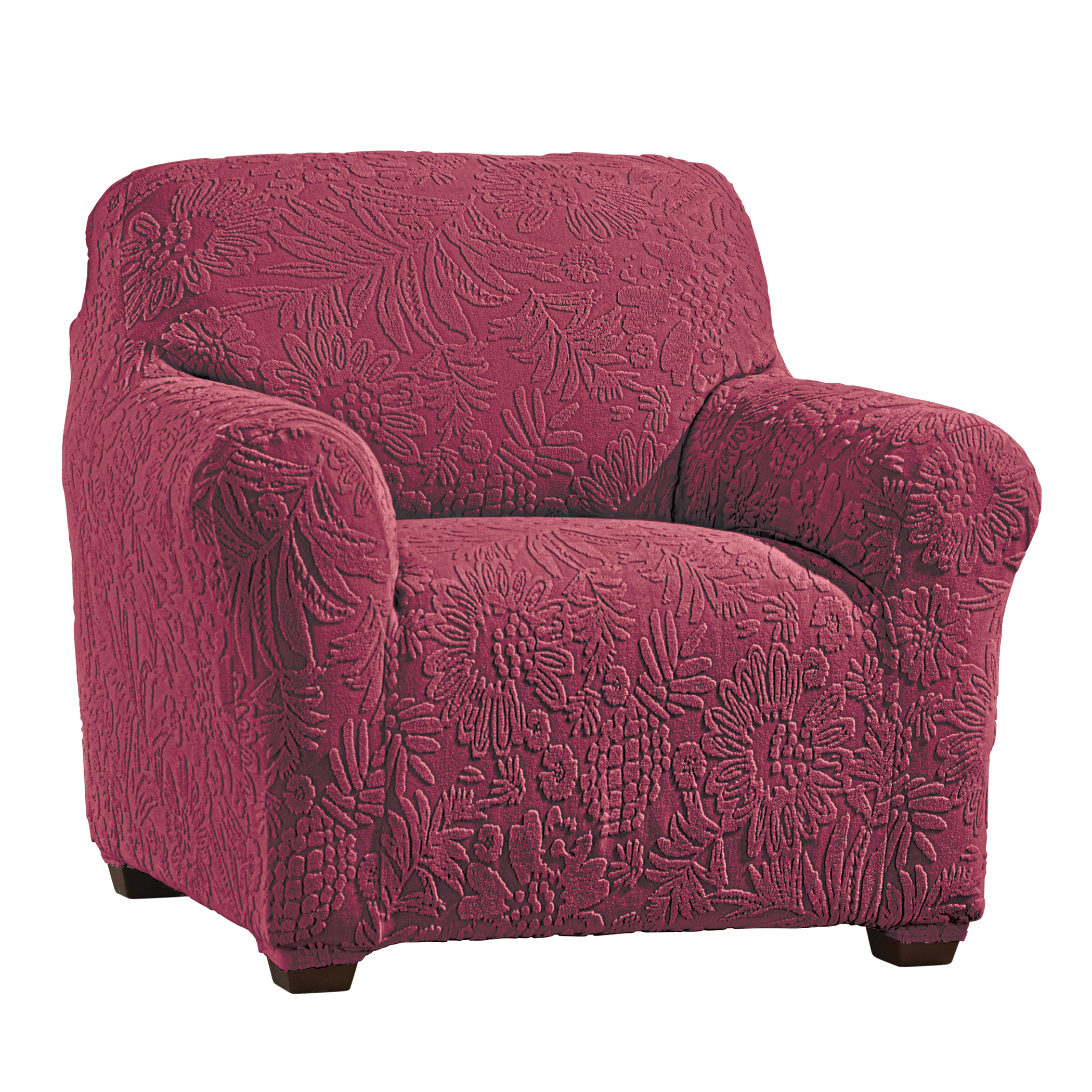 Tropical Textured Leaf Stretch Furniture Cover Chair Burgundy