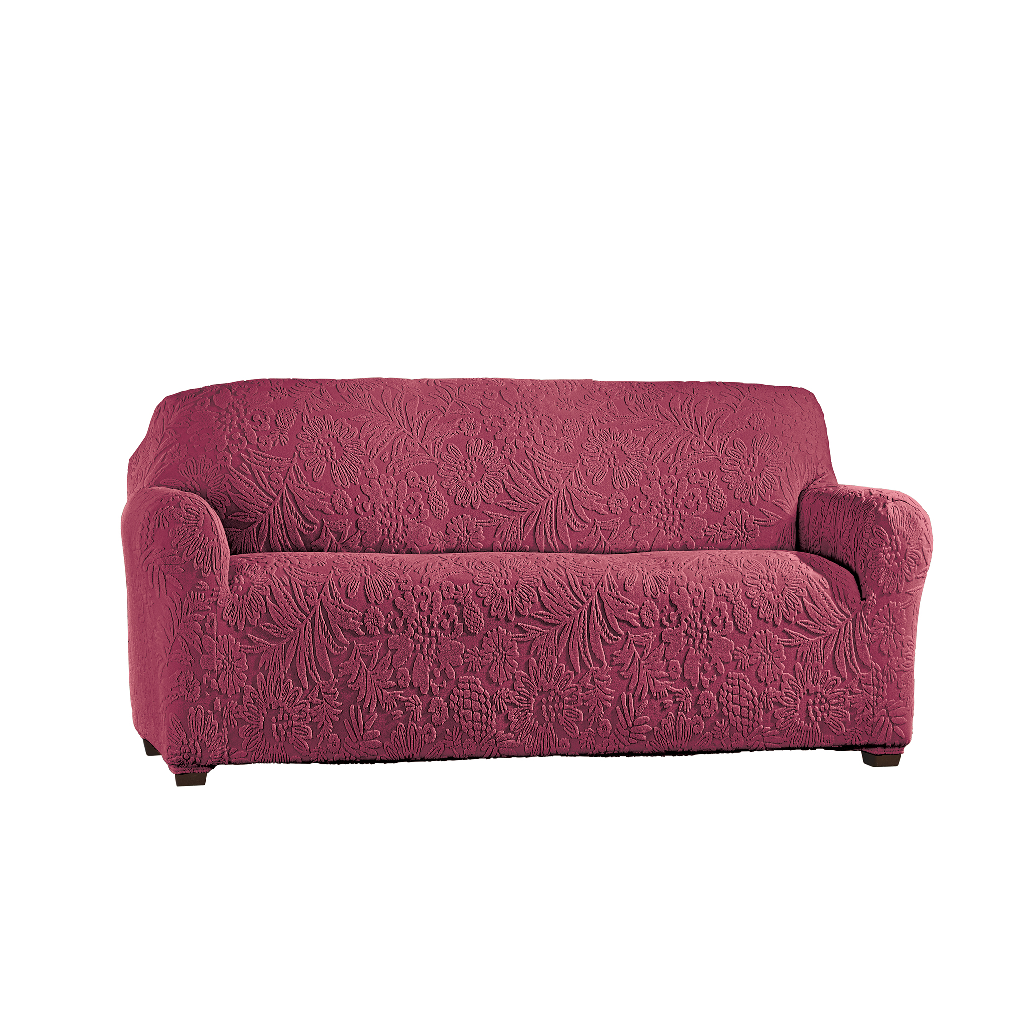 Tropical Textured Leaf Stretch Furniture Cover Loveseat Burgundy