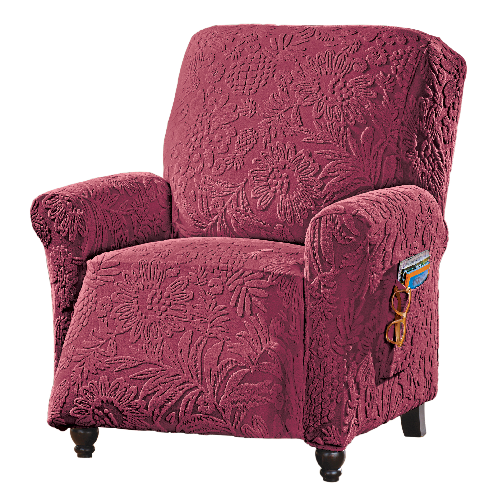 Tropical Textured Leaf Stretch Furniture Cover Recliner Burgundy