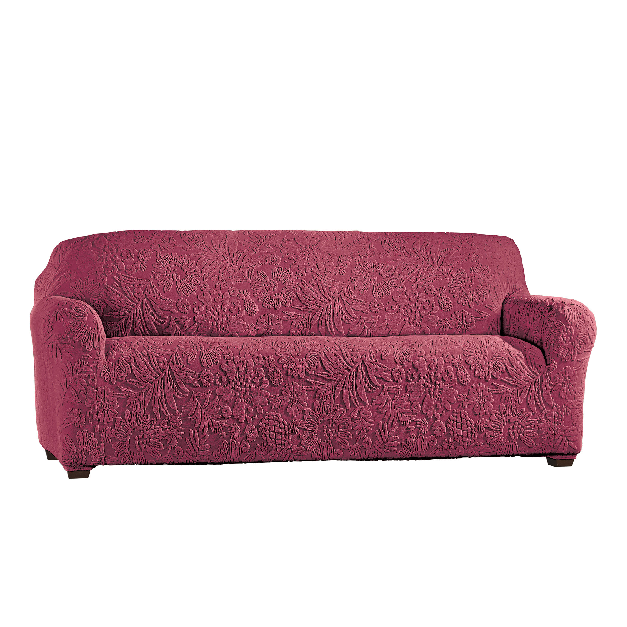 Tropical Textured Leaf Stretch Furniture Cover Sofa Burgundy