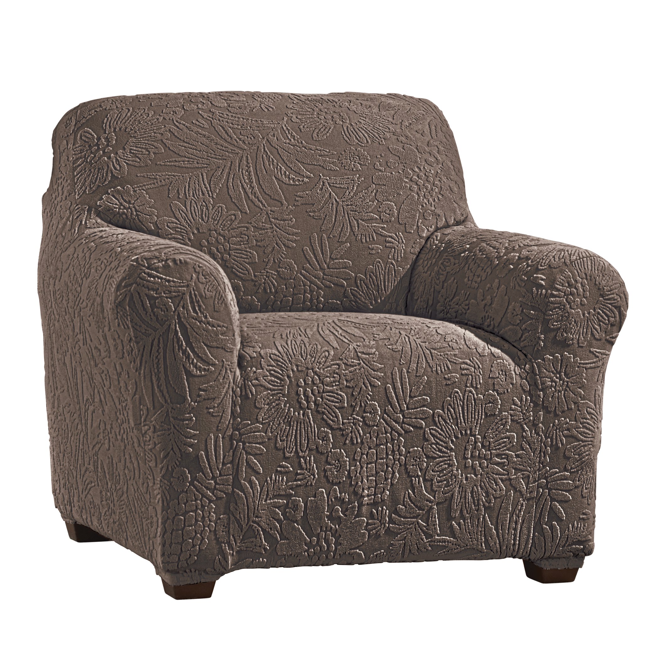 Tropical Textured Leaf Stretch Furniture Cover Chair Chocolate