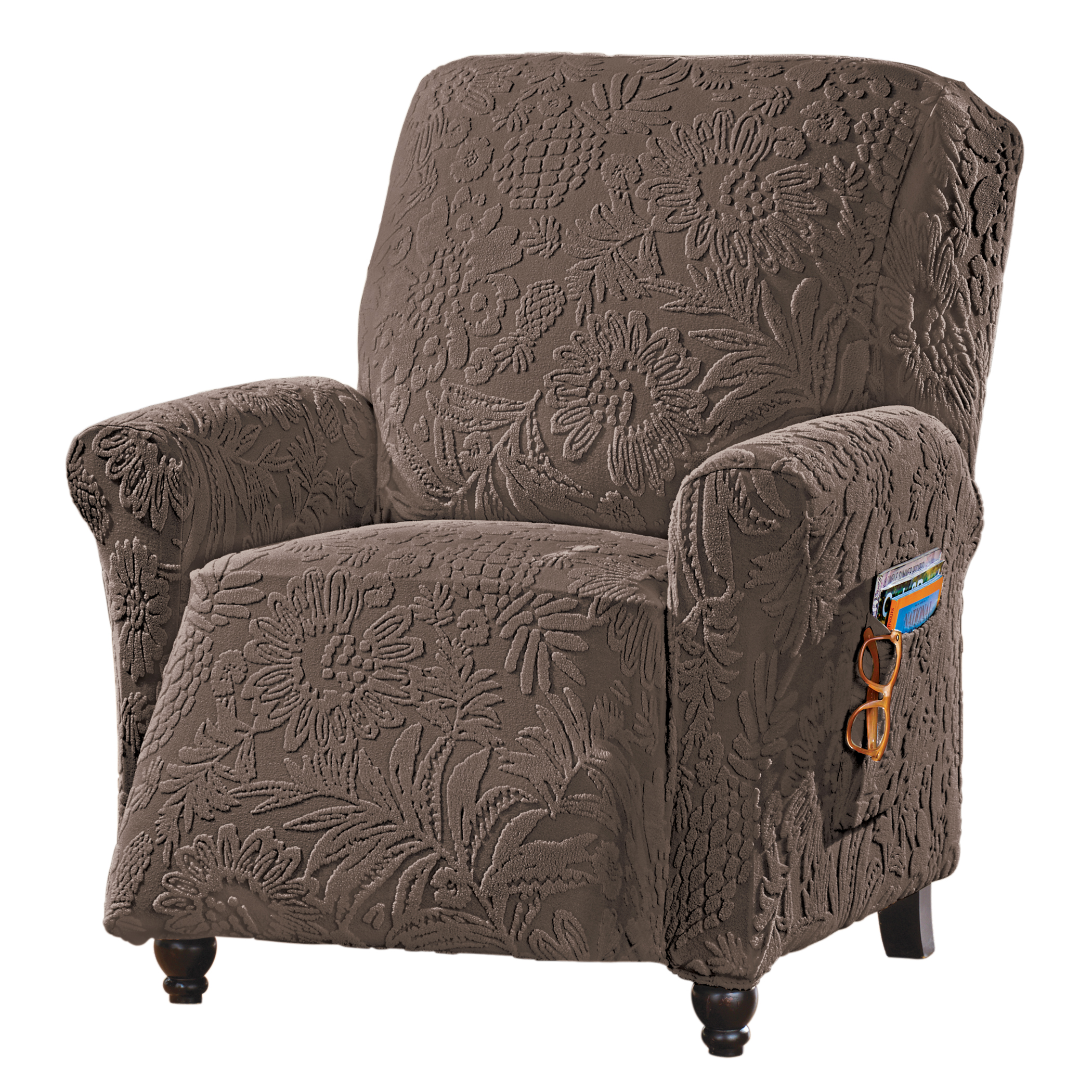 Tropical Textured Leaf Stretch Furniture Cover Recliner Chocolate