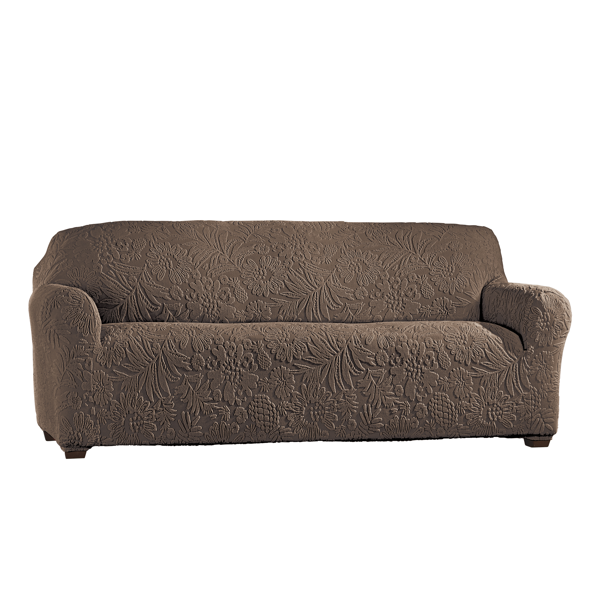 Tropical Textured Leaf Stretch Furniture Cover Sofa Chocolate