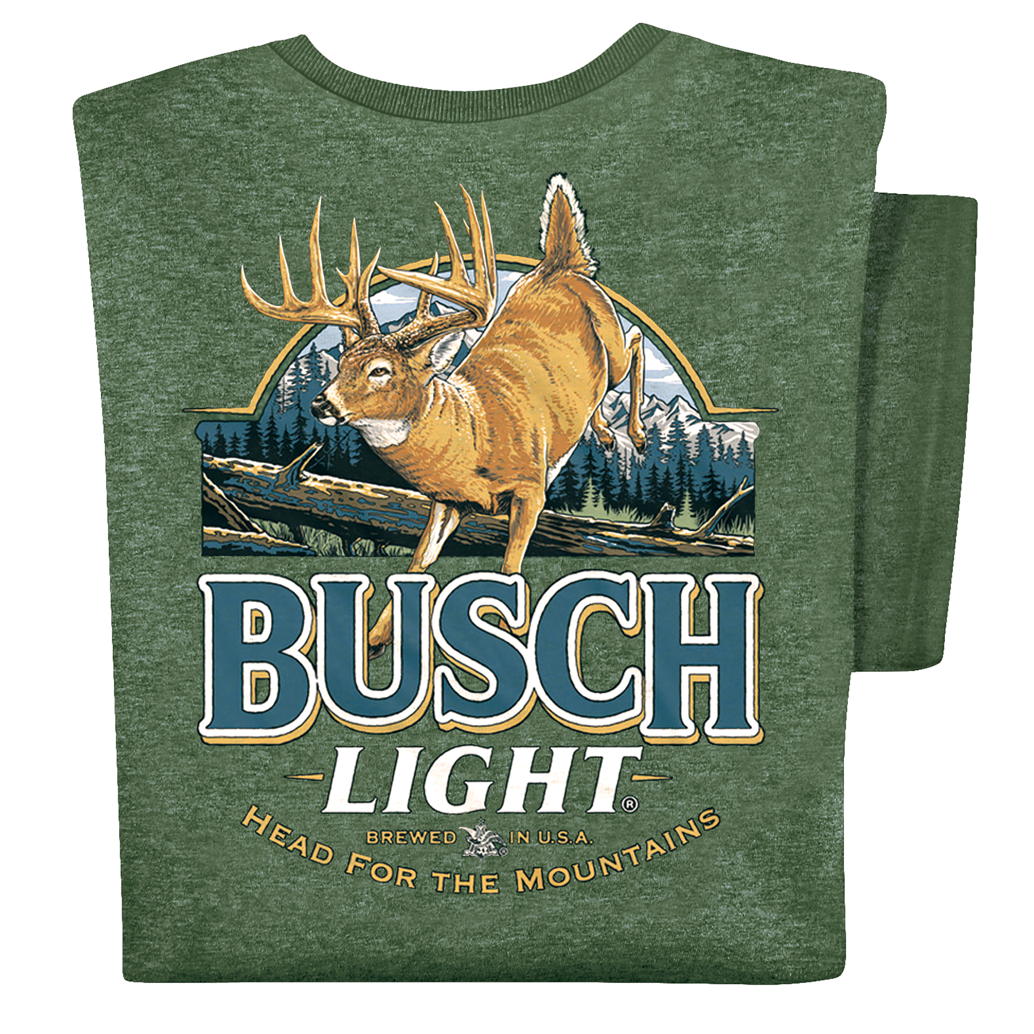 Busch Light Deer Sort Sleeve Graphic Tee Large Heather Green