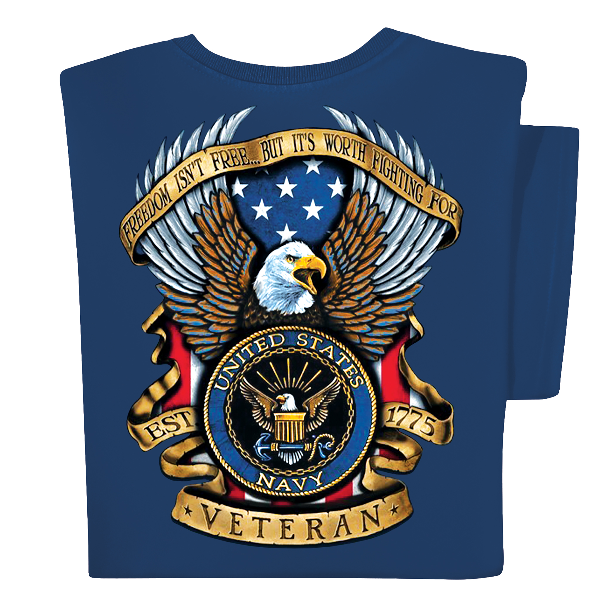 Military Branch Veteran Eagle Short Sleeve Graphic Tee Medium Gender Neutral Navy