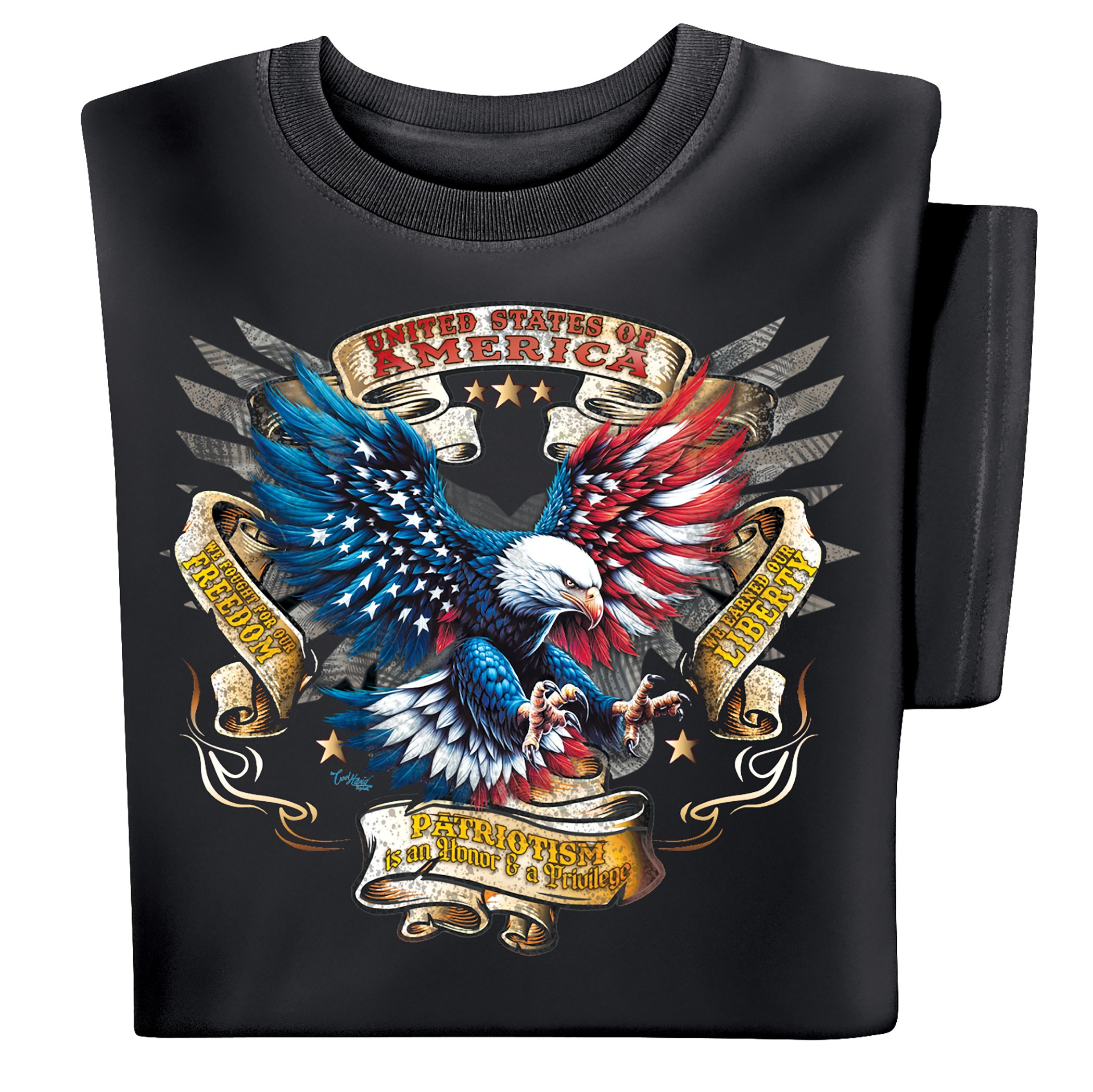Patriotism Bald Eagle Short Sleeve Graphic Tee X-Large Gender Neutral Black
