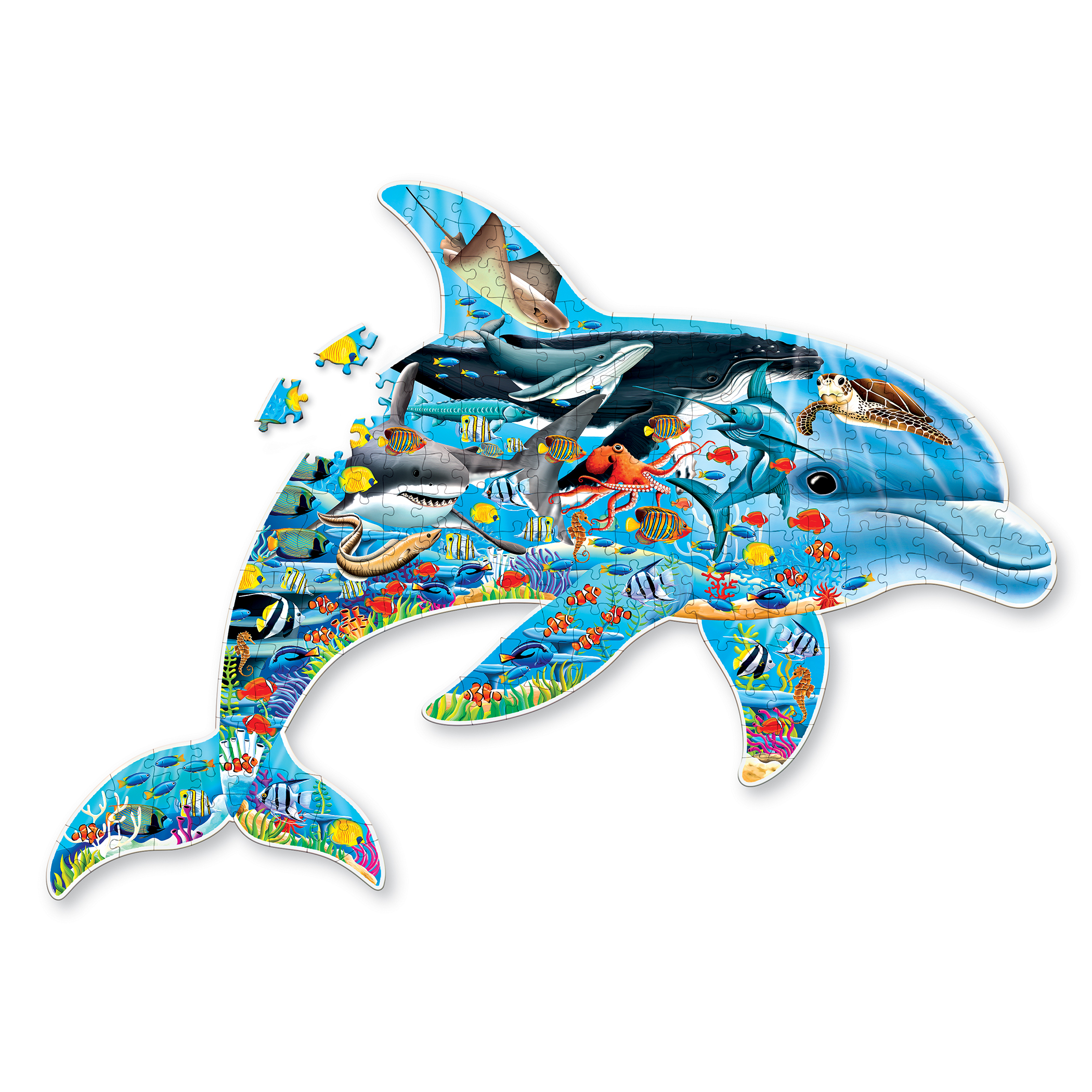 Sea Life Dolphin-Shaped 200-Piece Jigsaw Puzzle