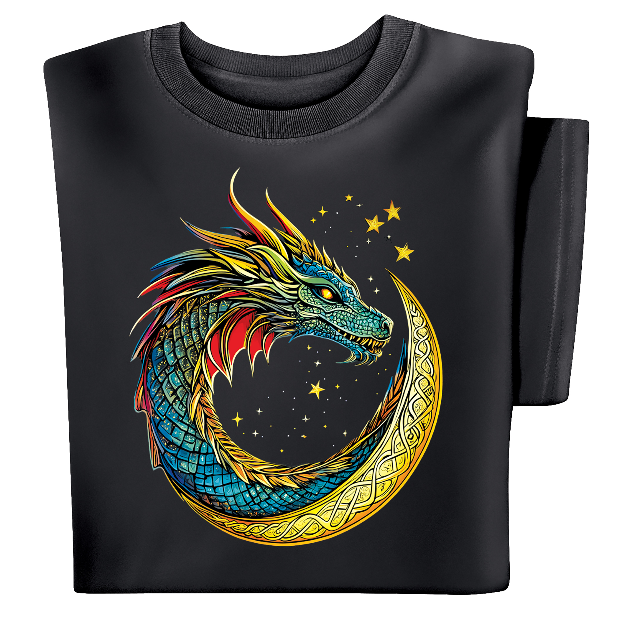 Celtic Dragon Crescent Moon Short Sleeve Graphic T-Shirt Medium Gender Neutral Black