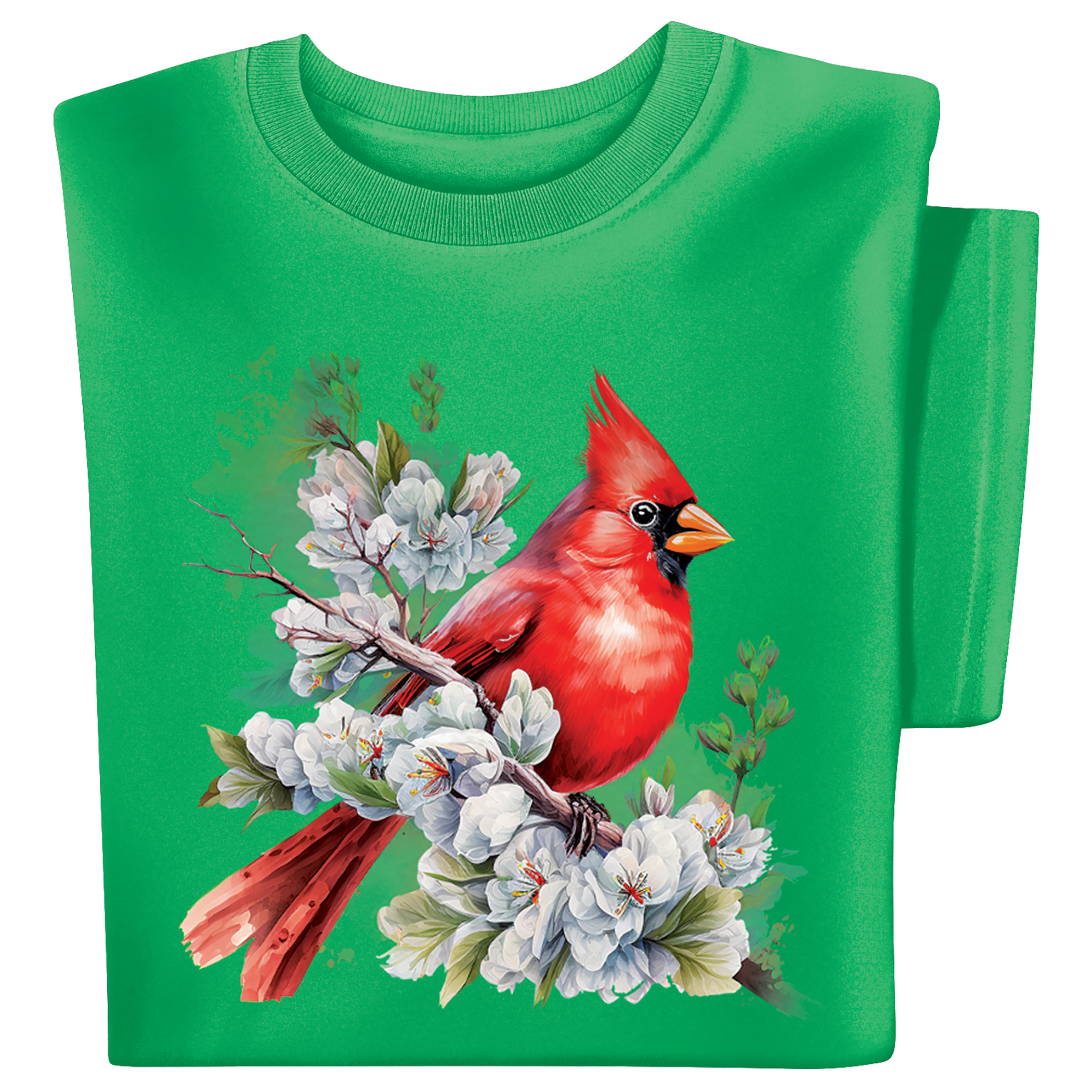 Green Cardinal Floral Short Sleeve Graphic T-Shirt Large Gender Neutral Irish Green