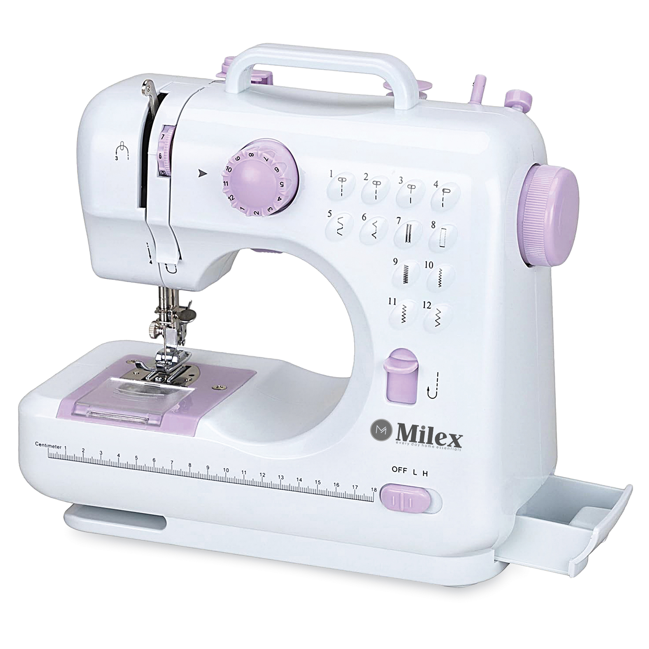 Compact Insta-Stitch Sewing Machine with 12 Built-In Stitch Patterns