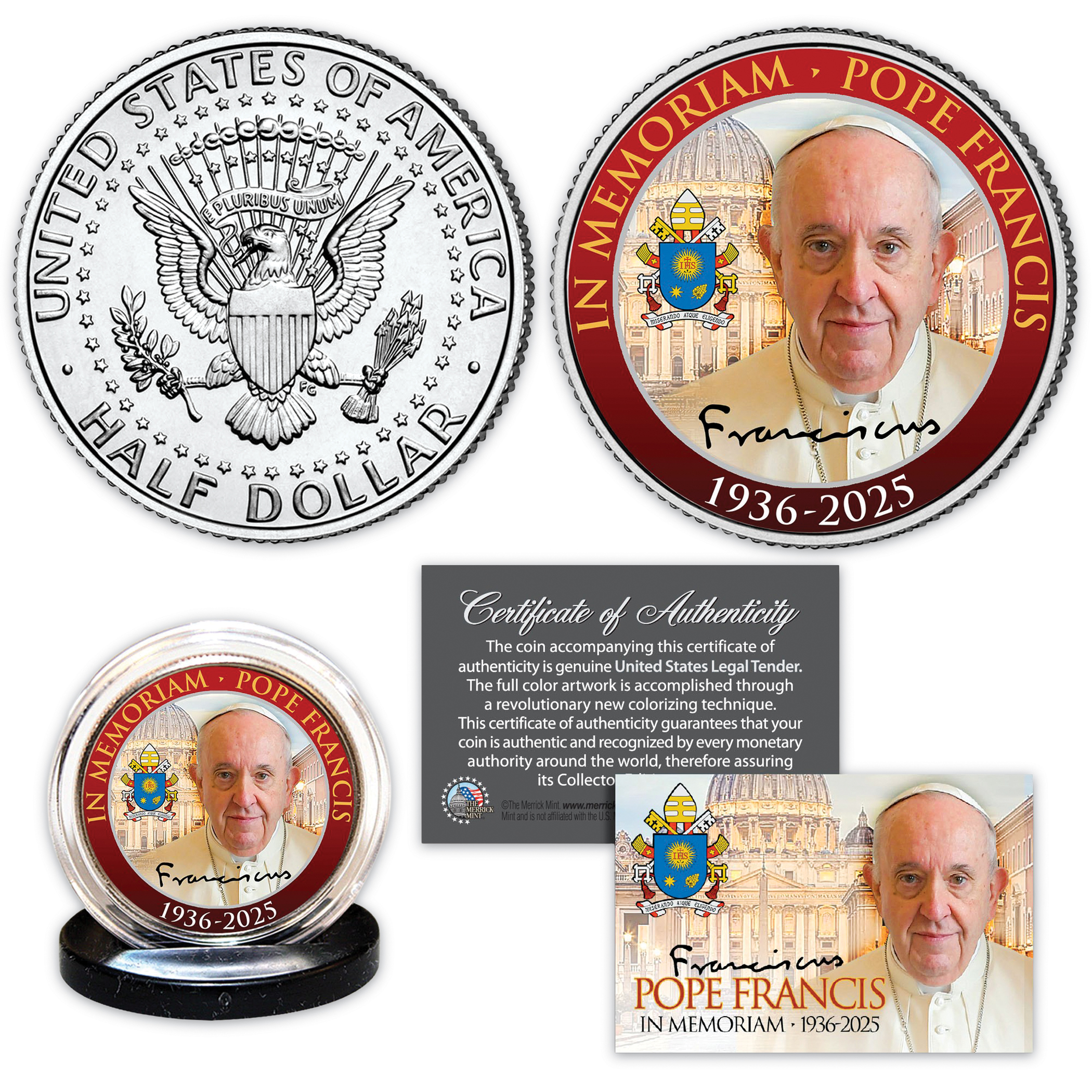 Pope Francis In Memoriam JFK Half Dollar Collectible Coin