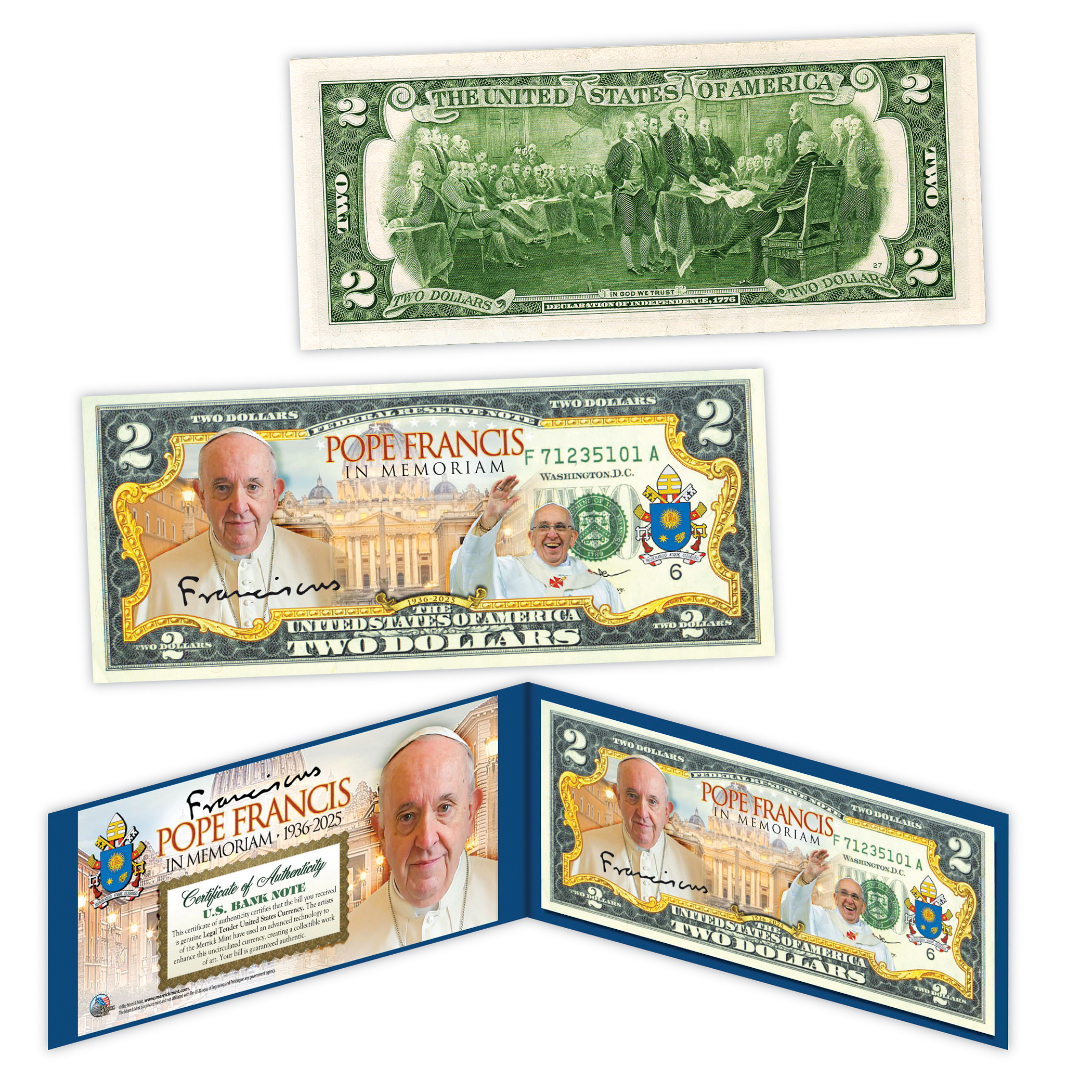Pope Francis In Memoriam Collectible $2 Bill