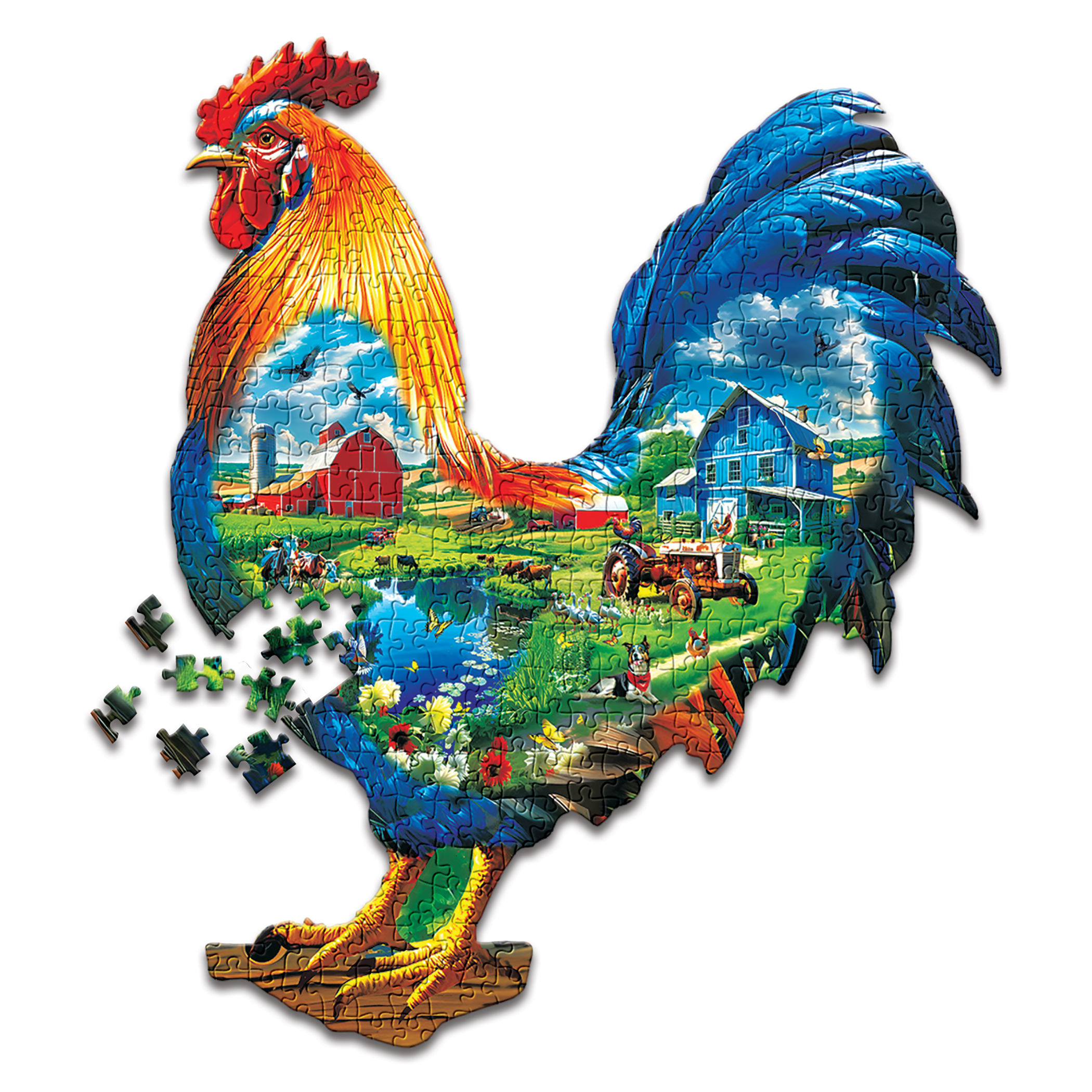 Colorful Rooster-Shaped Jigsaw Puzzle, 500 Pieces