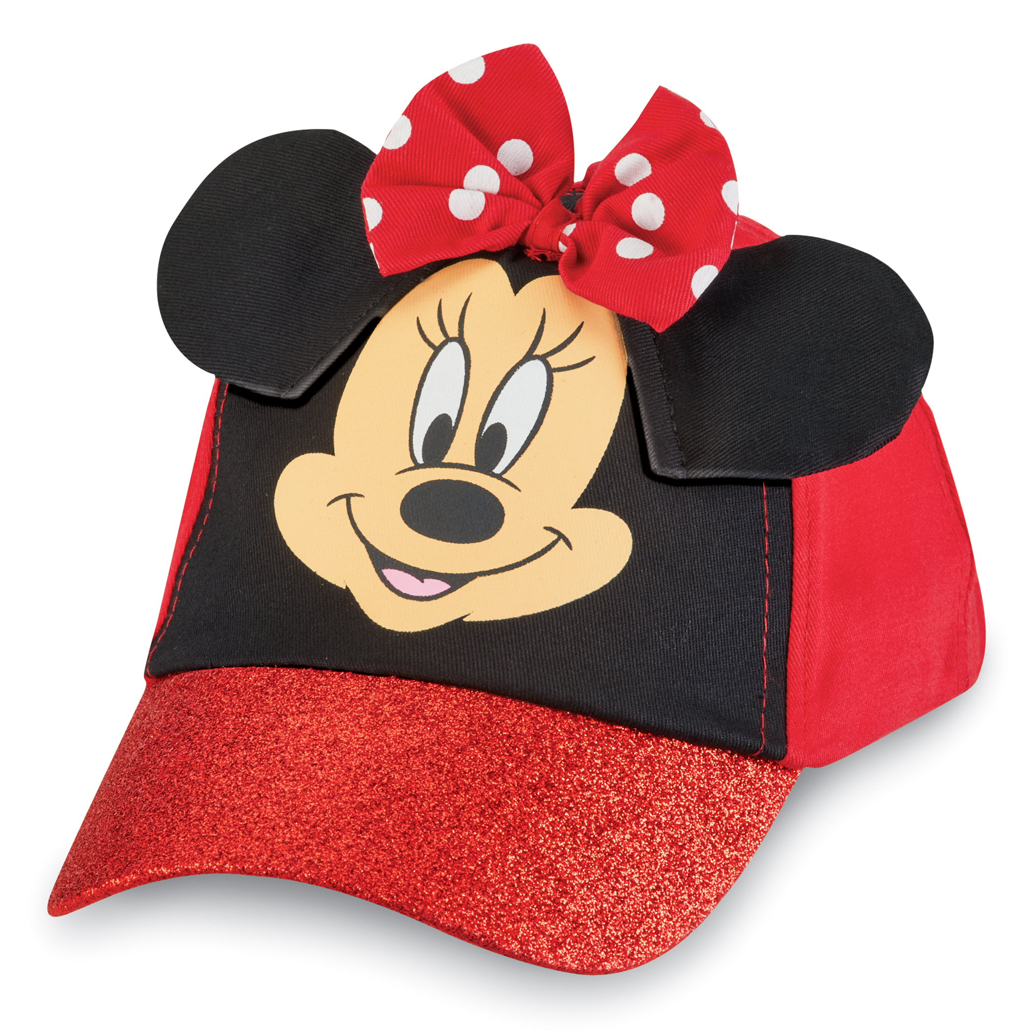 Adjustable Minnie Mouse Kids Sparkly Baseball Hat with Ears Gender Neutral Celebrity Red