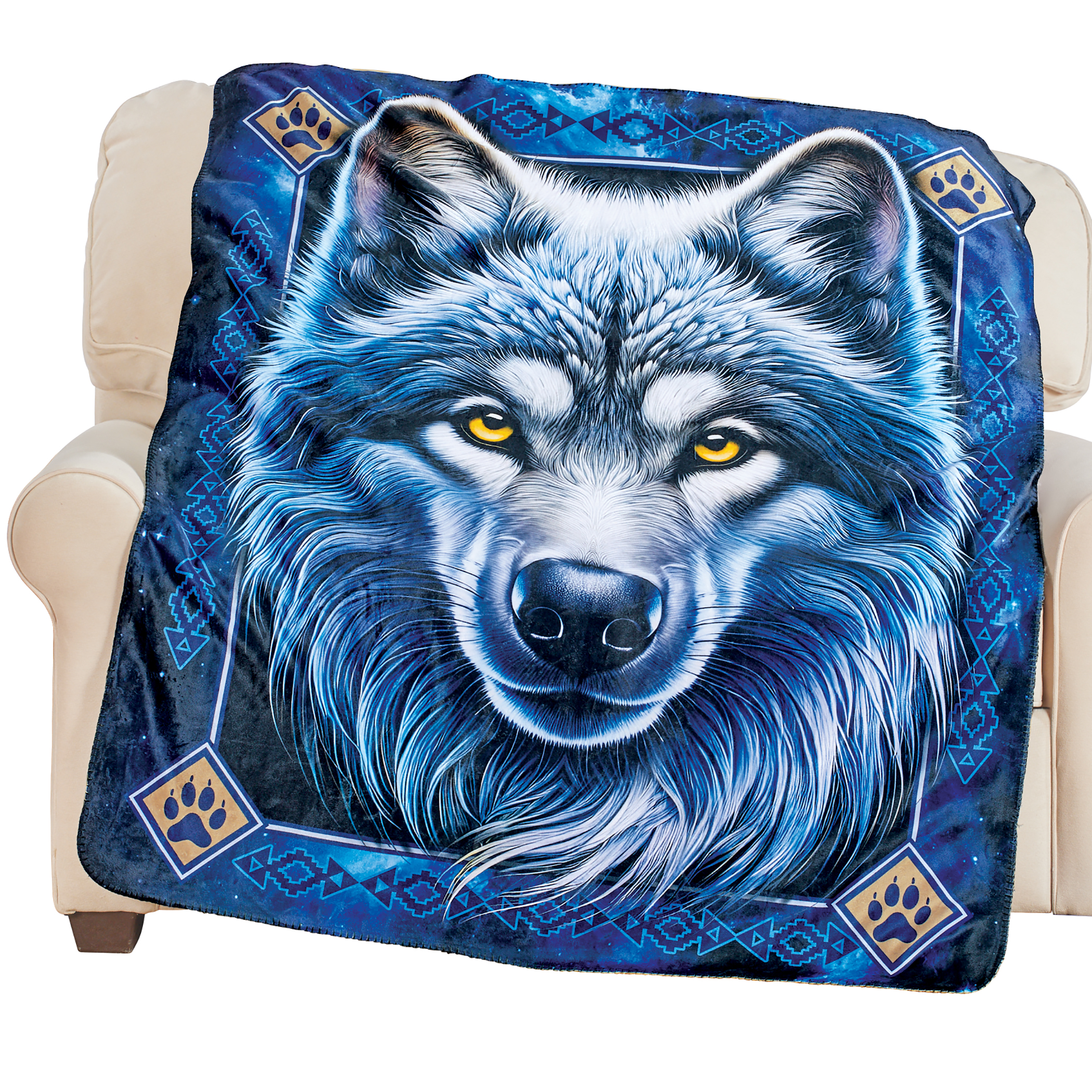 Twilight Wolf Sherpa-Lined Fleece Throw Blanket Blue