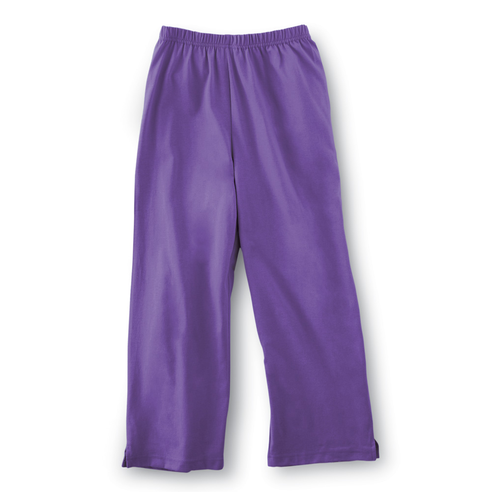 Elastic Waist Comfortable Cropped Capri Pants, Purple, Large