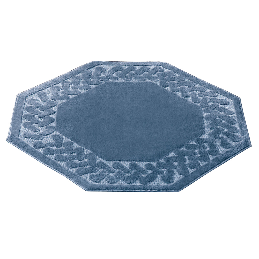Herringbone Carpeted Runner Rug, Solid-Colored with Plush Decorative Trim Accents and Skid-Resistant Backing for Long Hallway, Blue, O