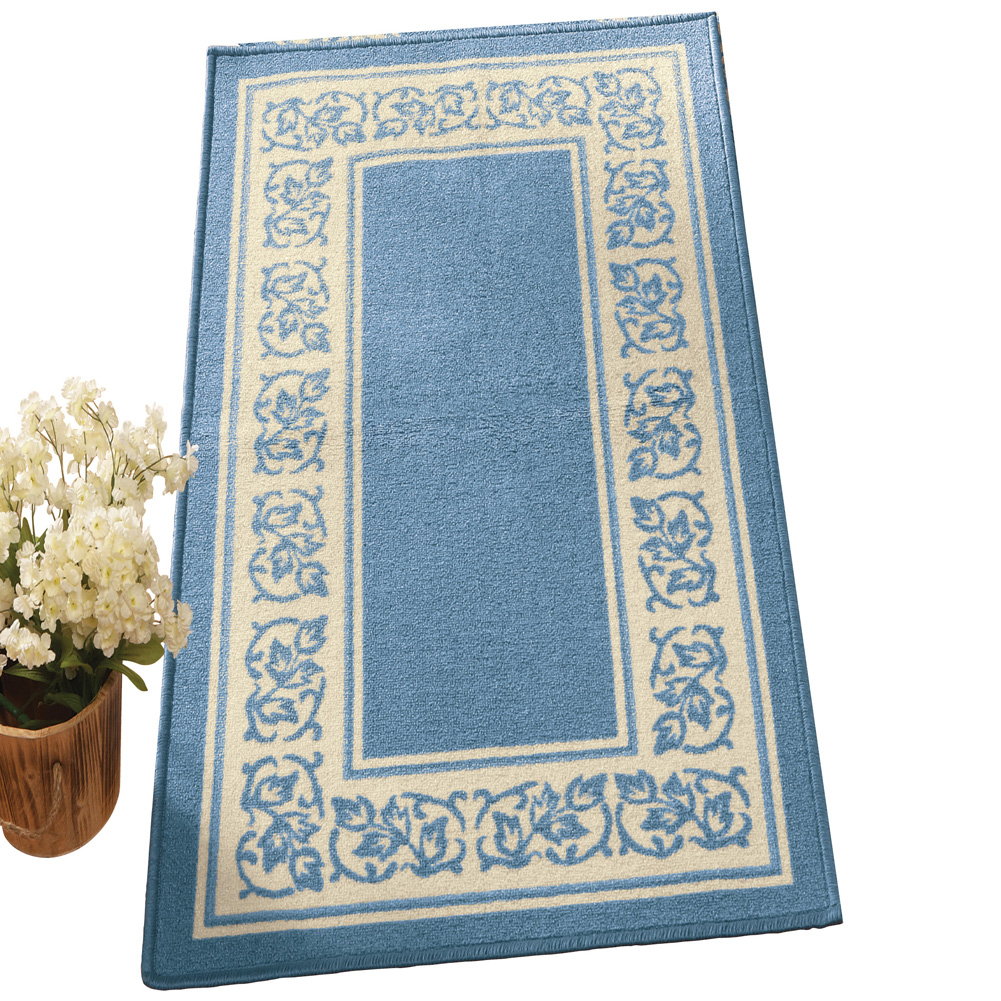 Floral Border Skid-Resistant Accent Rug, Blue, 20" x 59"