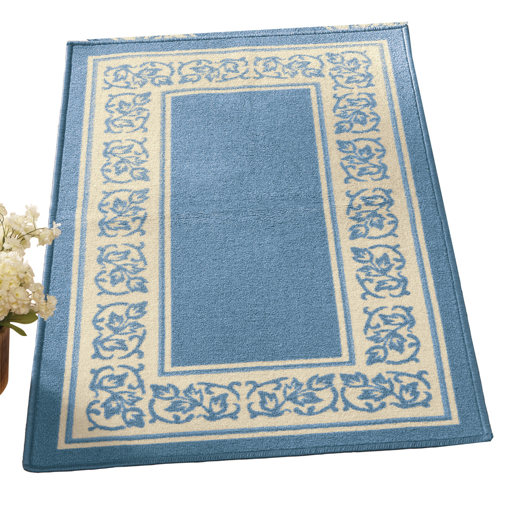Floral Border Skid-Resistant Accent Rug, Blue, 26" x 45"