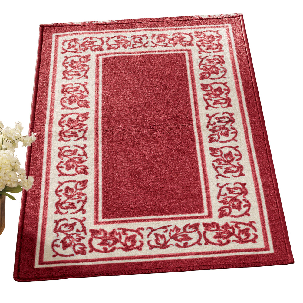 Floral Border Skid-Resistant Accent Rug, Burgundy, 26 X 45