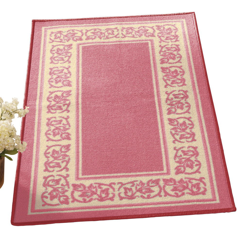 Floral Border Skid-Resistant Accent Rug, Rose, 26" X 45"