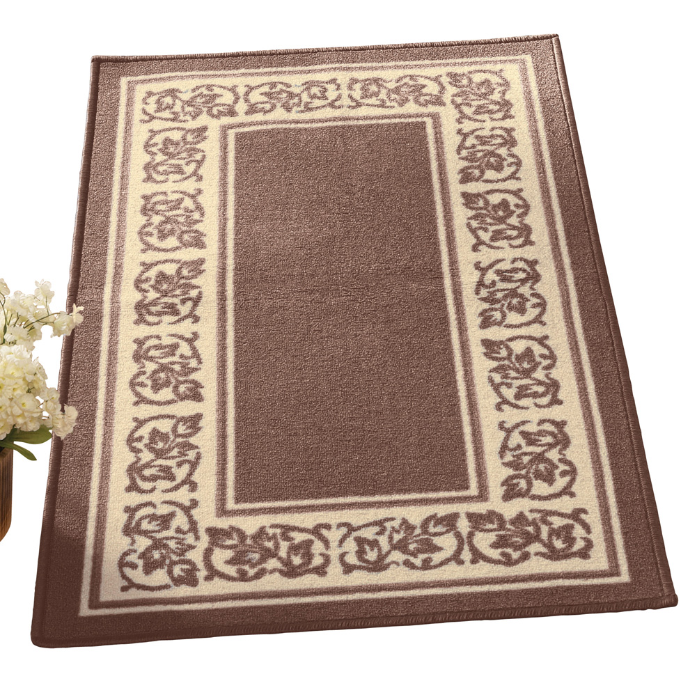 Floral Border Skid-Resistant Accent Rug, Sand, 26 X 45