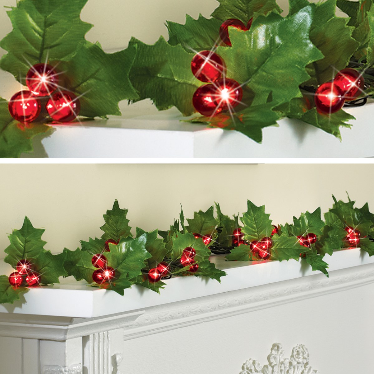Holly Berry String Lights Garland with Timer Collections Etc.