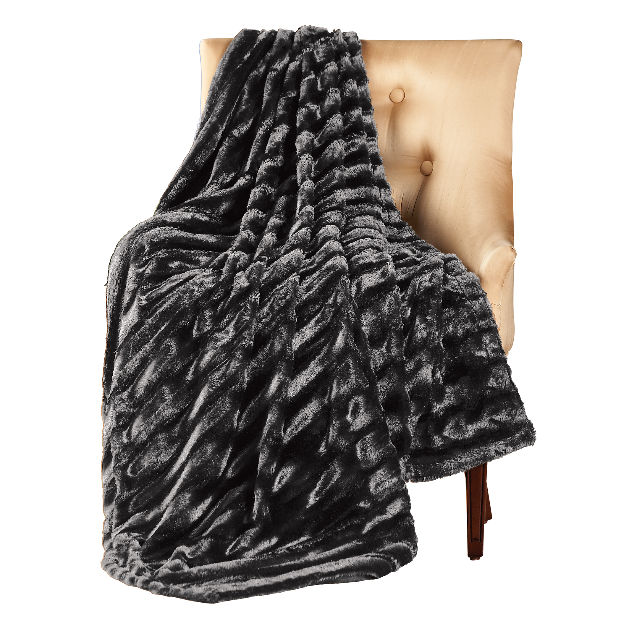 Striped Faux Mink Throw Blanket, 50L x 60W, Machine Washable