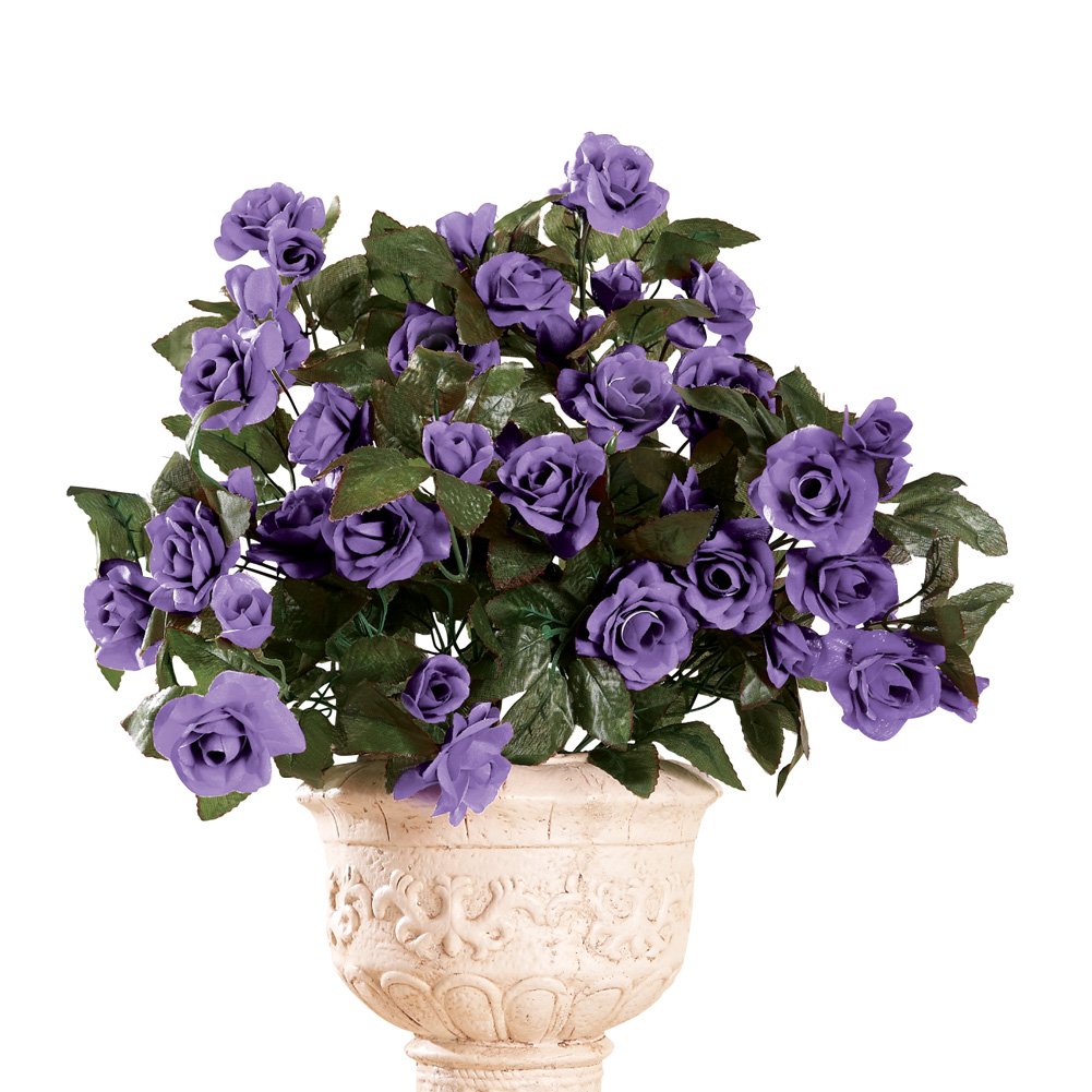 Artificial Floral Rose Bushes - Set of 3, Maintenance Free, Lavender