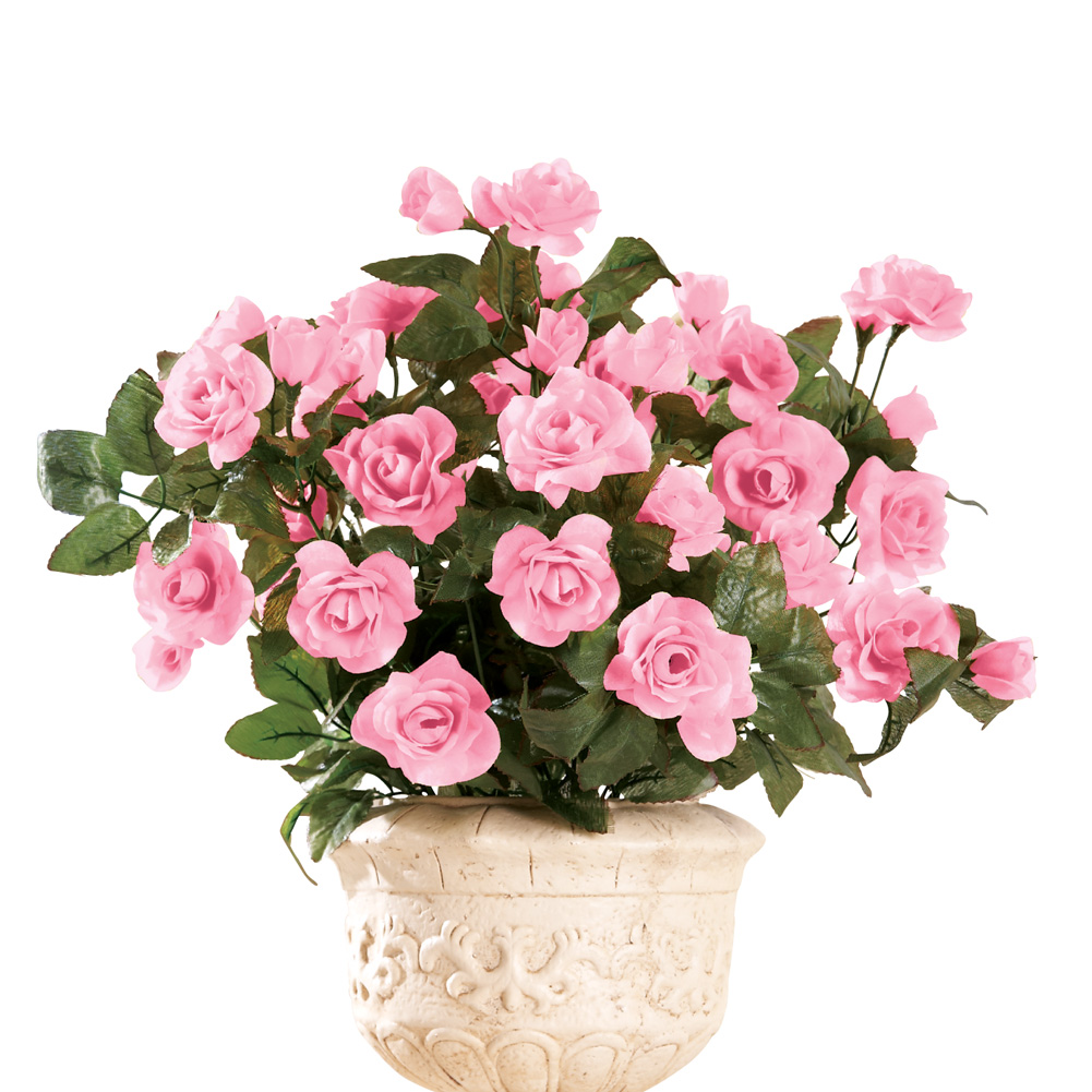 Artificial Floral Rose Bushes - Set of 3, Maintenance Free, Pink