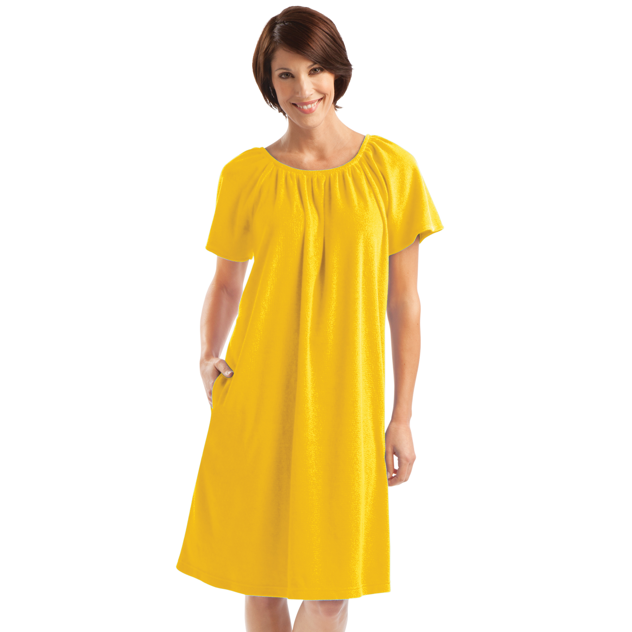 Women's Comfort Fit Short Sleeve Terry Dress Yellow Large