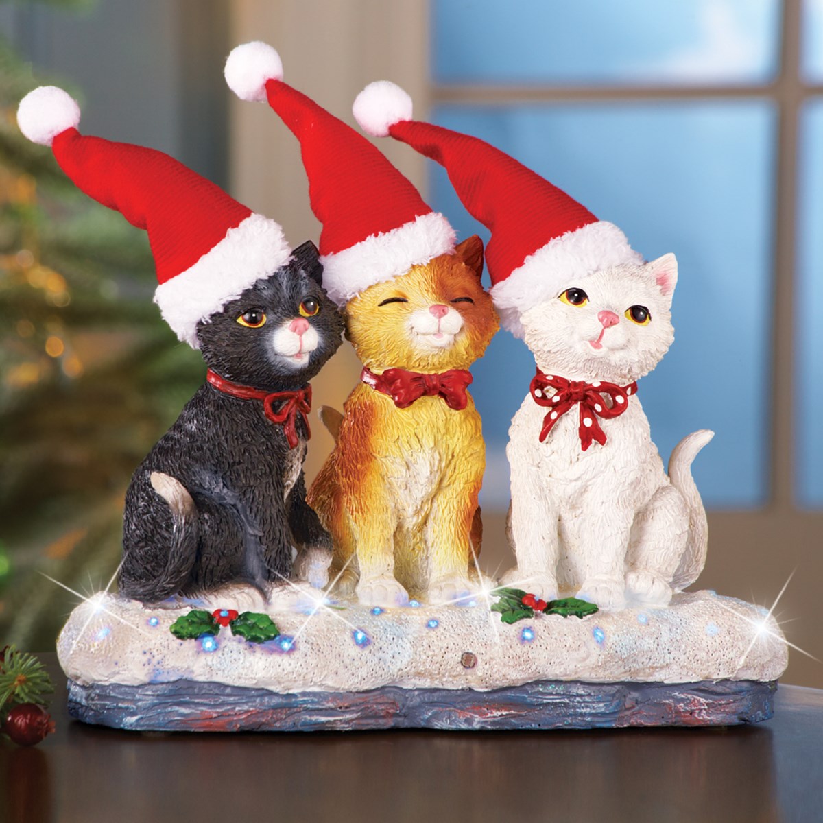 Musical Christmas Cat Trio Tabletop Decor Collections Etc.