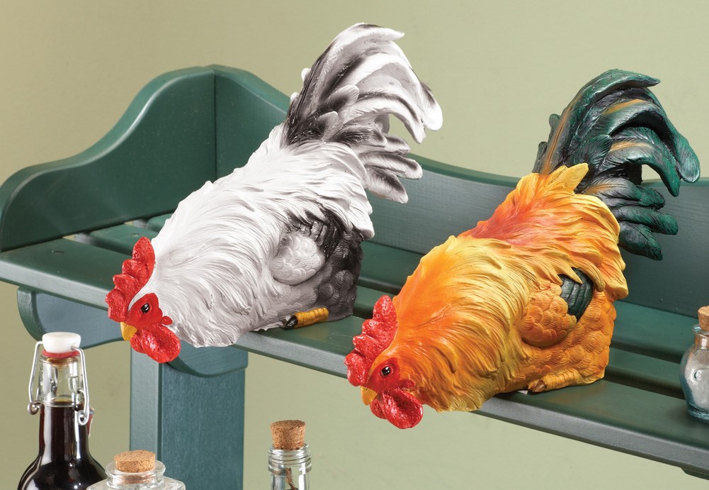 Leaning Rooster Kitchen Shelf Sitter Decorations Collections Etc.