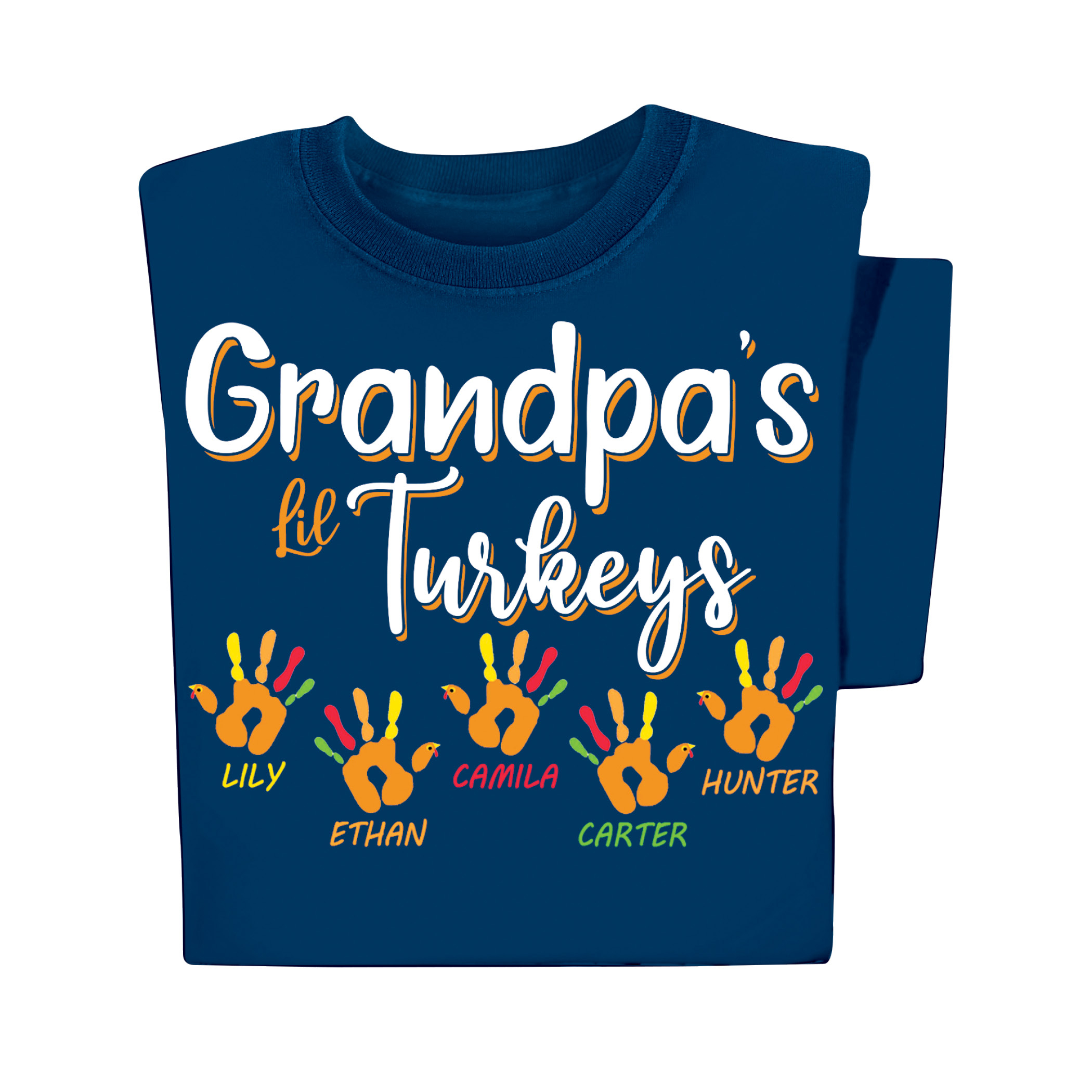 Personalized Grandpa's Lil Turkeys Thanksgiving T-Shirt Large Navy