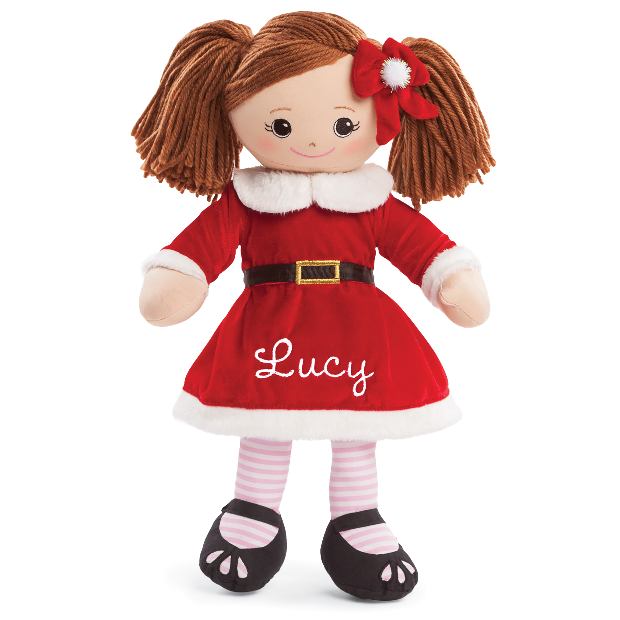 Personalized Brunette Santa-Themed Plush Doll