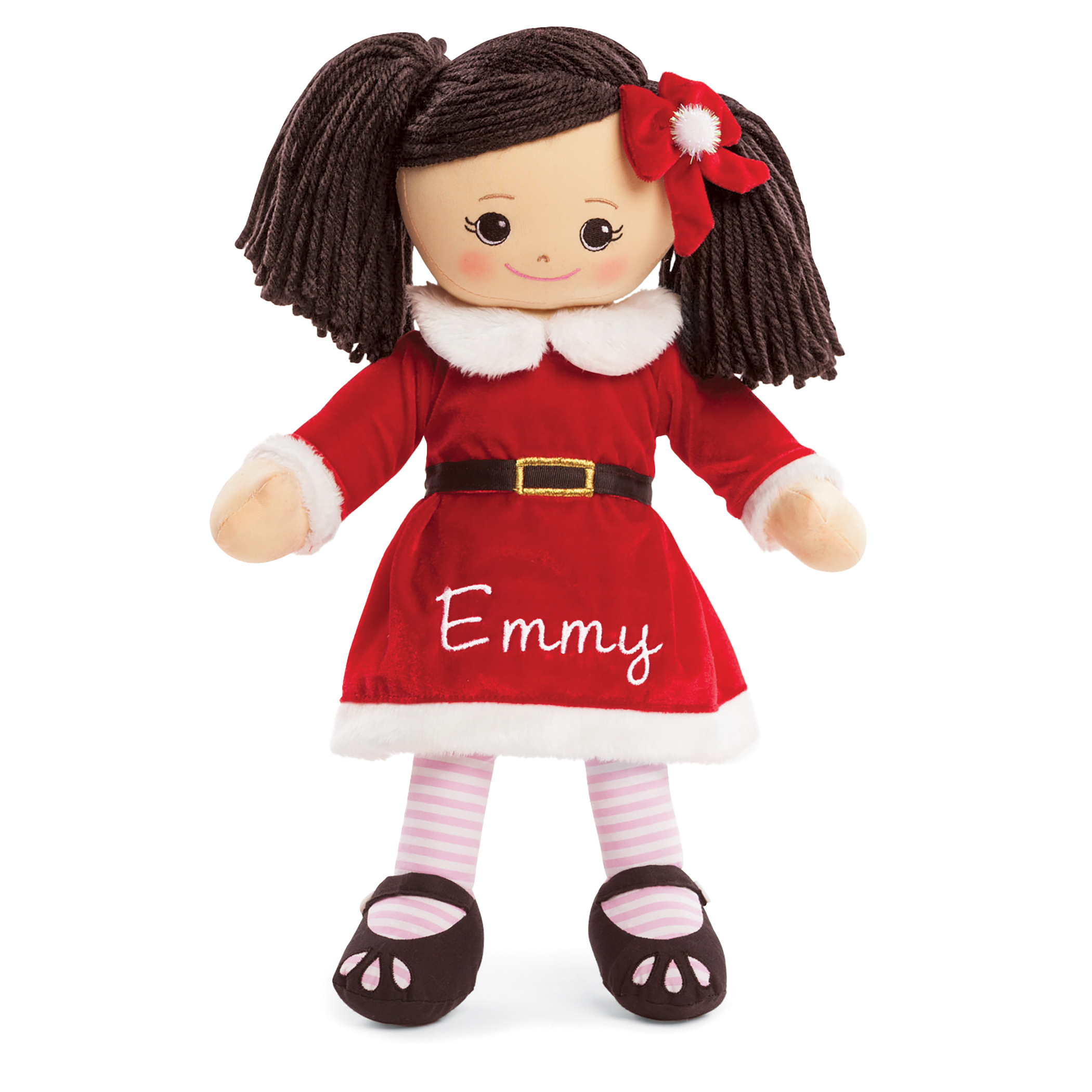Personalized Black Hair Santa-Themed Plush Doll