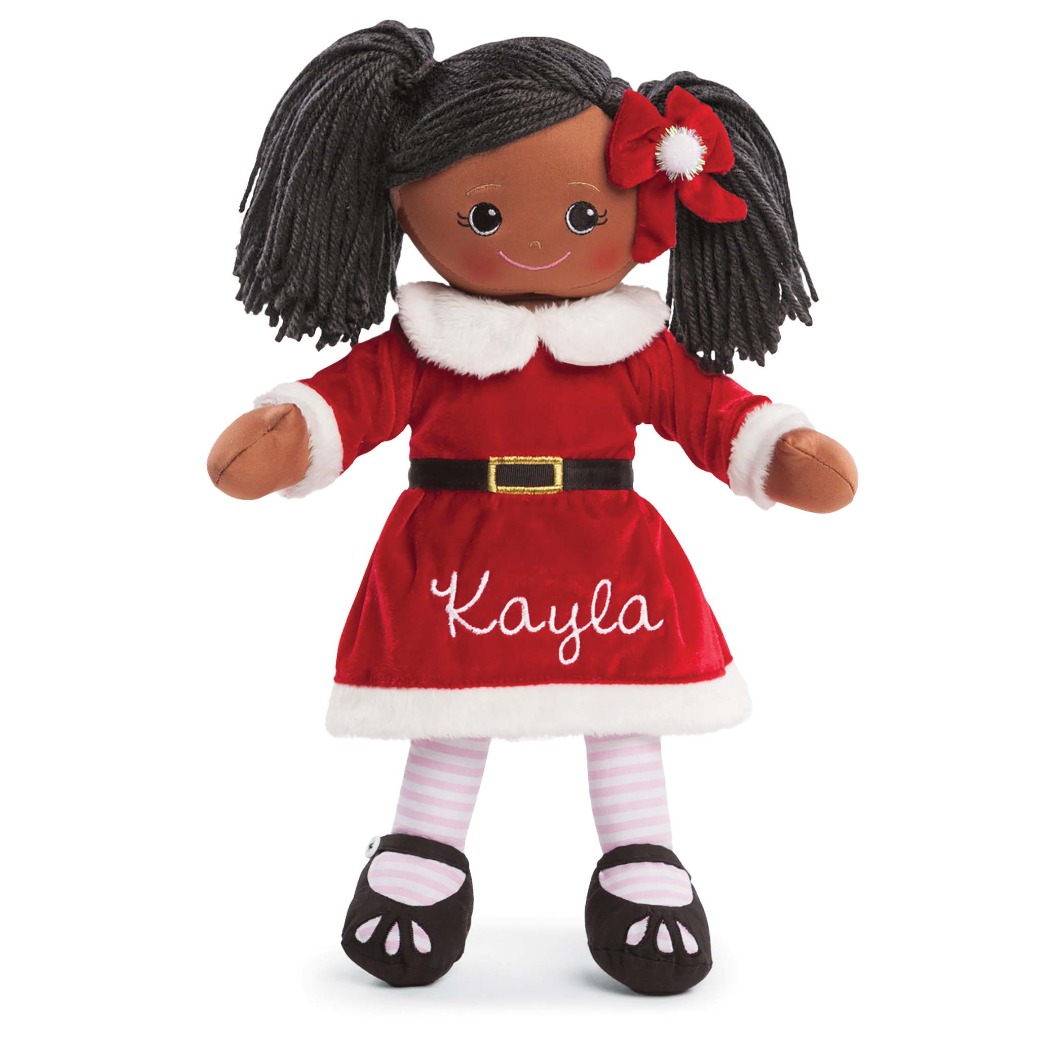 Personalized African American Santa-Themed Plush Doll
