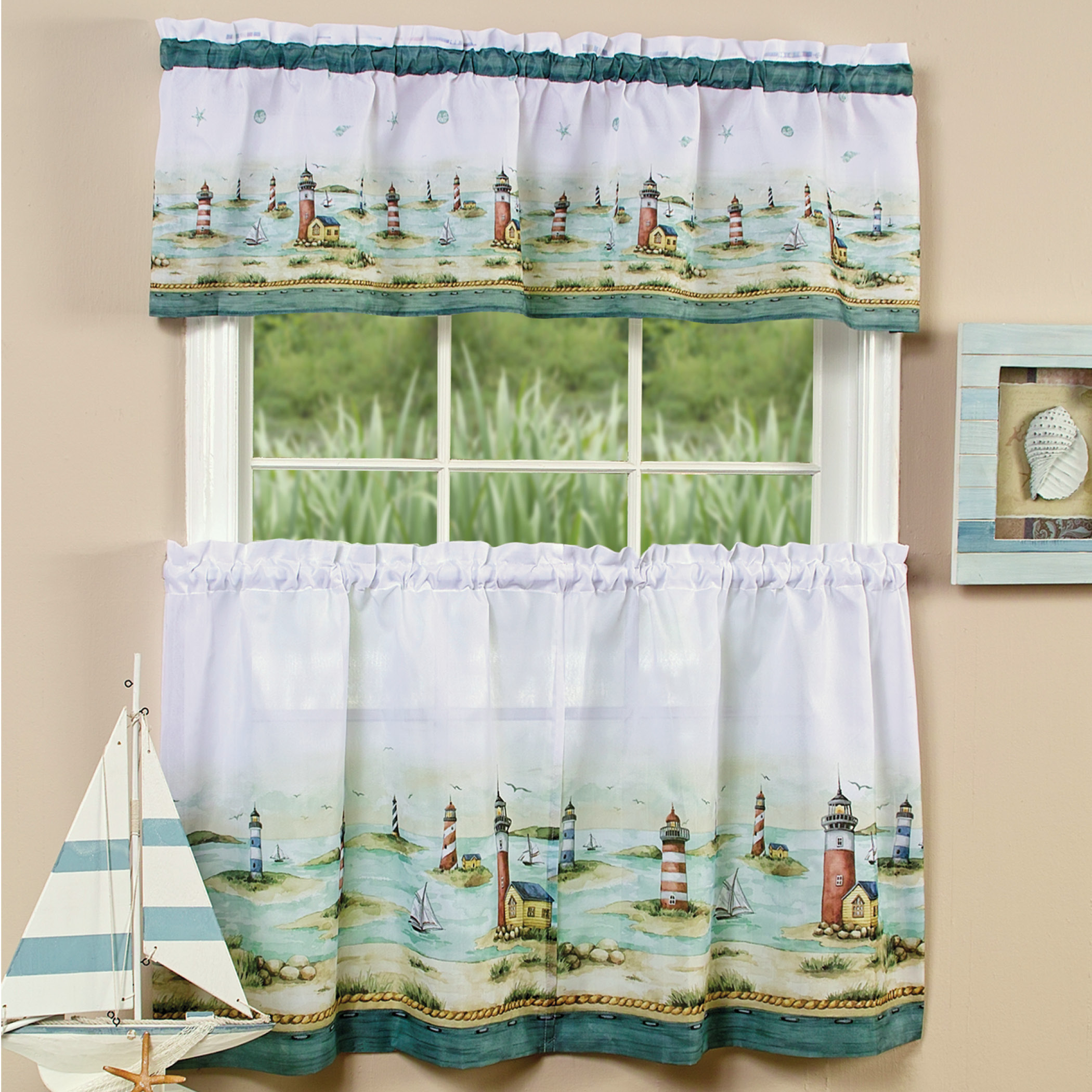 Nautical Hampton Cafe Curtain And Rug Set Collections Etc