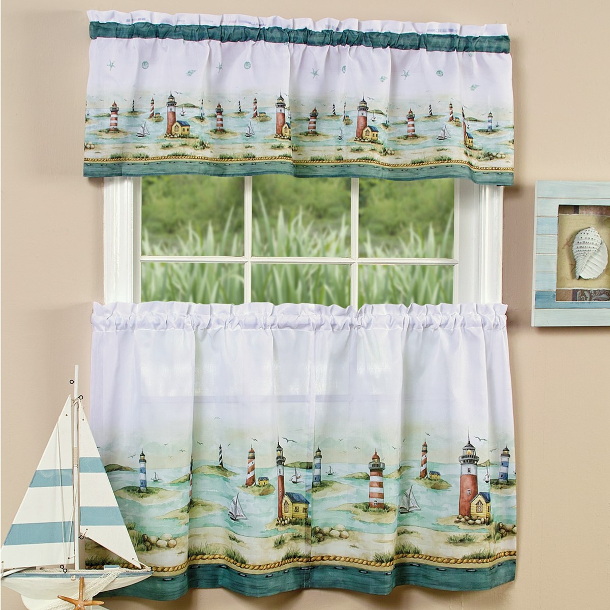 Nautical Hampton Cafe Curtain and Rug Set Collections Etc.