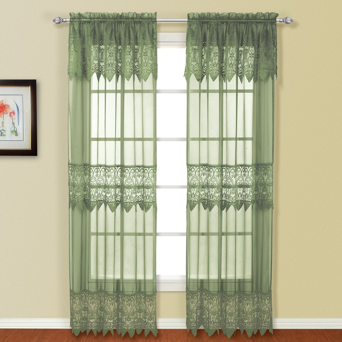 Valerie Lace Curtain Panel with Attached Valance Collections Etc.
