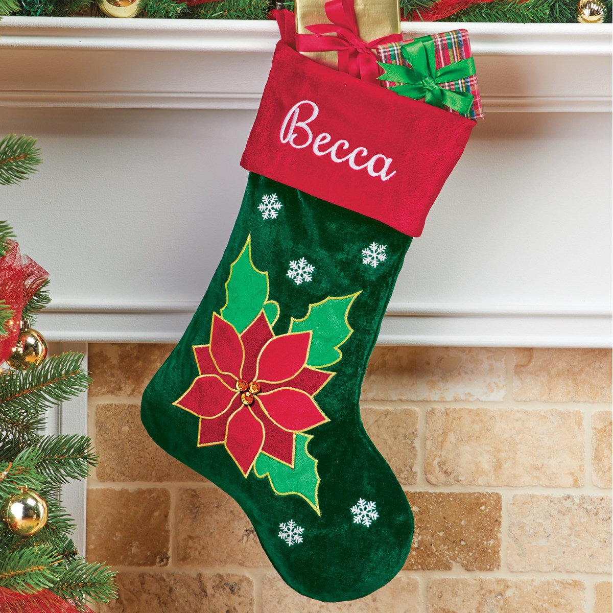 Elegant Velvet Poinsettia Personalized Christmas Stocking Collections Elegant Christmas Stocking
