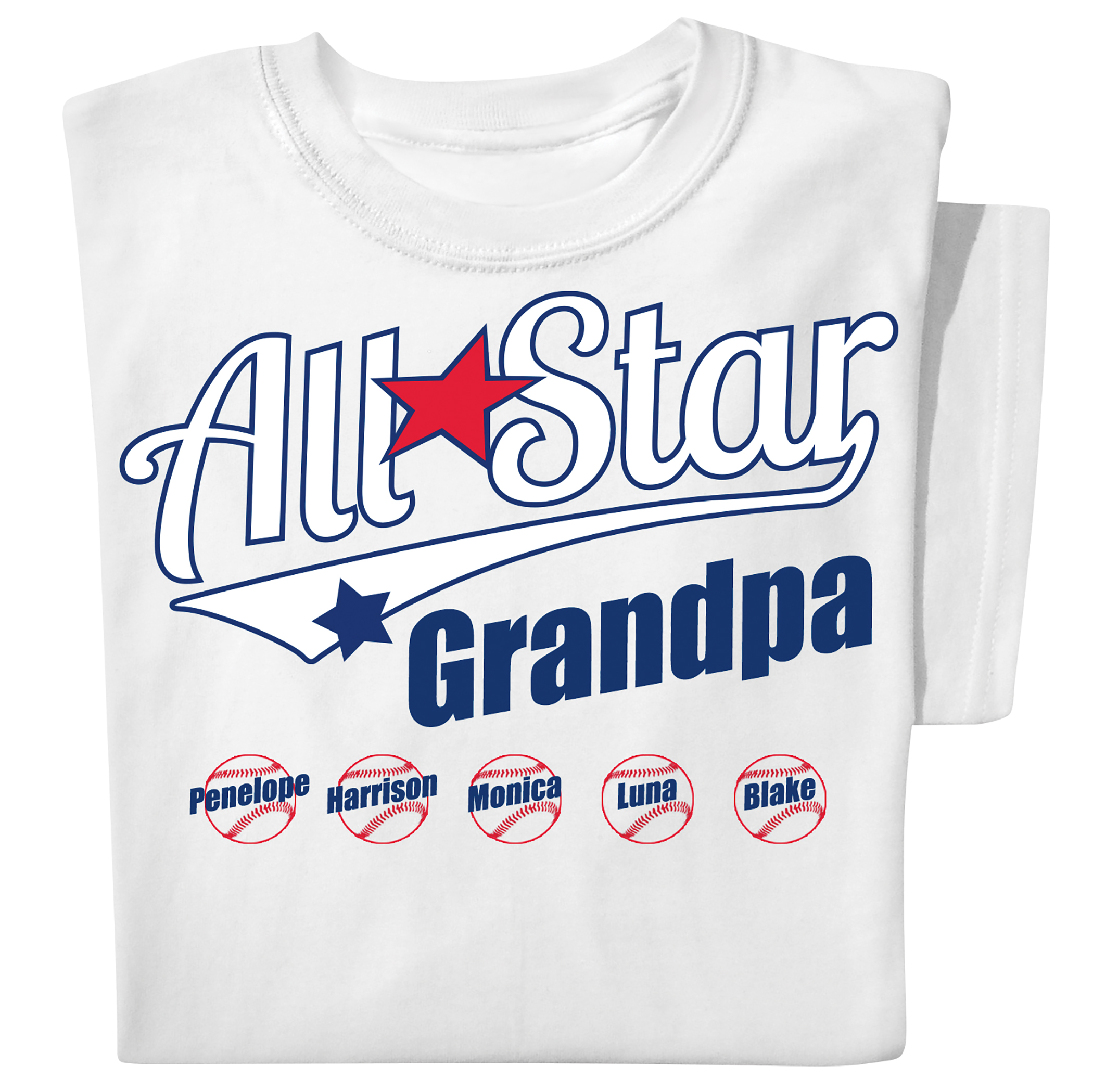 Personalized All Star Grandpa Baseball Graphic T-Shirt 4XL White