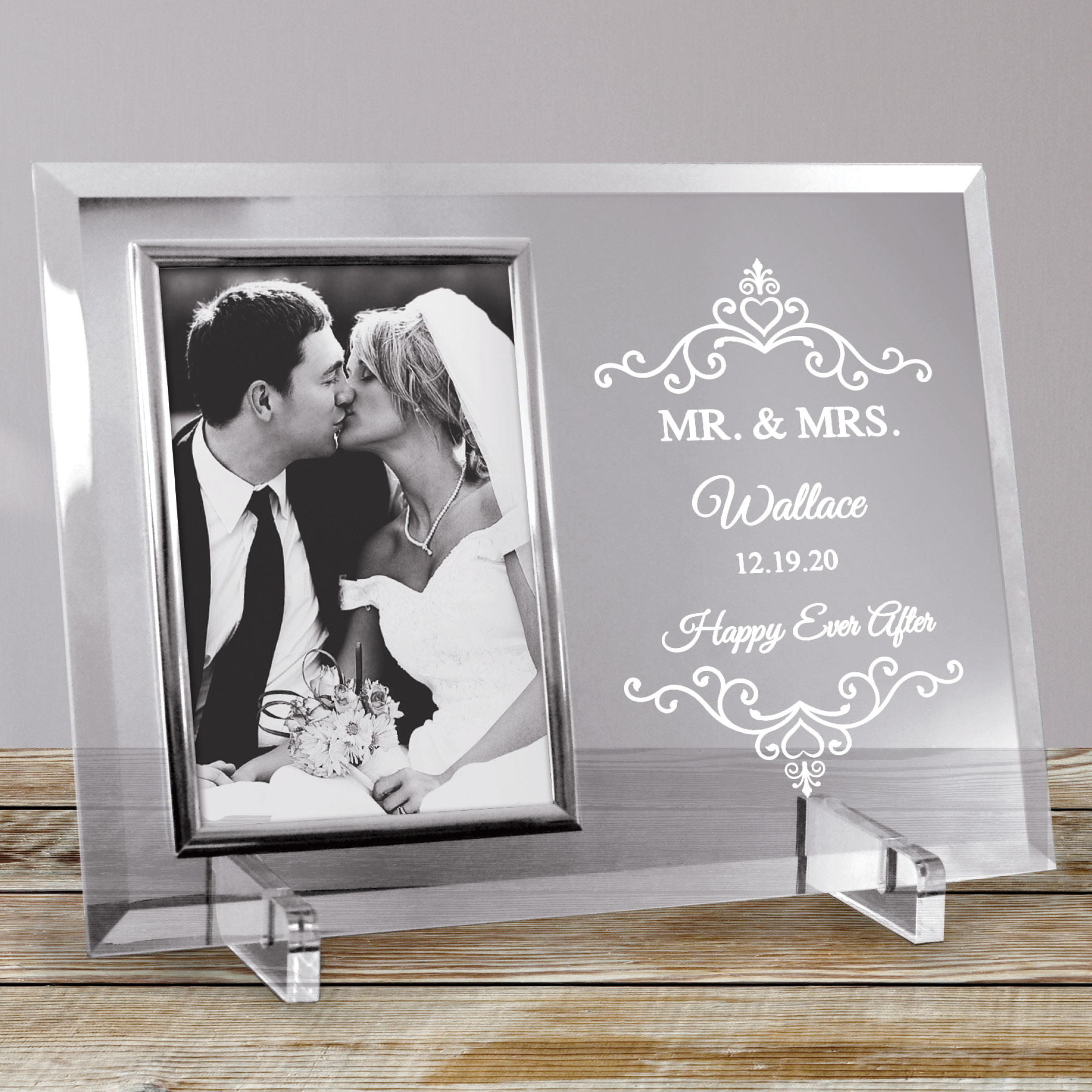 Personalised Engraved Our Wedding Silver Plated Photo Frame Custom Message Bride Groom Gift Couple Mr /& Mrs Our Wedding Day